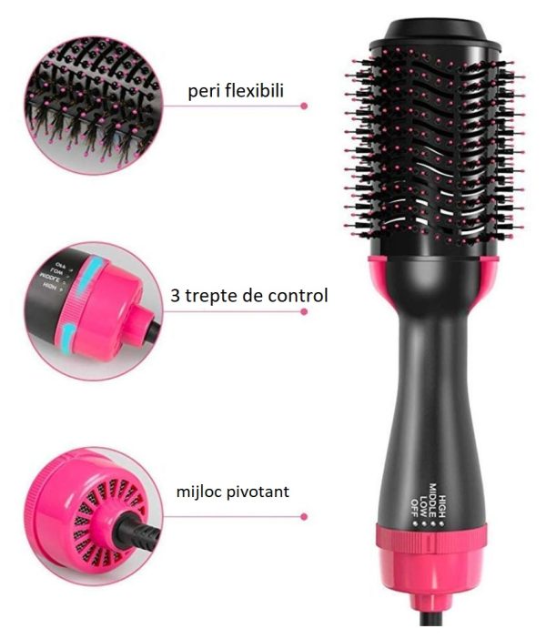 8-1.jpg Perie Electrica Pentru Volum Cu Aer Cald One Step 3 In 1, Uscator, Perie, Ondulator. Putere 1000W, tehnologie Ionica