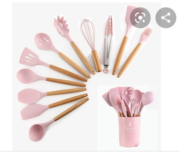 Set 12 ustensile de bucatarie, Antiaderente, Silicon,