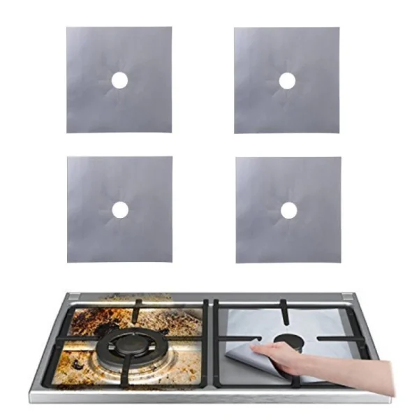 Set 4 folii de protectie aragaz, teflon, lavabile, reutilizabile, Negru