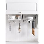 Cos metalic motare sub raft sau masa birou, cu agatator de pahare, cartie si can, 29x24.5x18.5