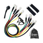 Sistem de antrenament fitness cu corzi extensibile, prinderi multiple, 11 piese