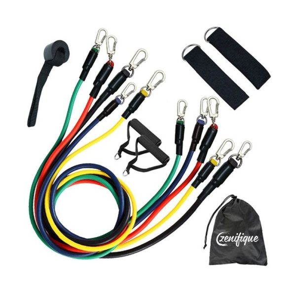 Sistem de antrenament fitness cu corzi extensibile, prinderi multiple, 11 piese