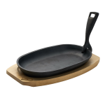 Platou servire oval Cooking by Heinner, maner detasabil si baza din lemn, fonta, 24 x 14 cm