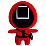 Set 2 Figurine de Plus Squid Game 13 cm si 23cm, personaj Jocul Calamarului, rosu & negru