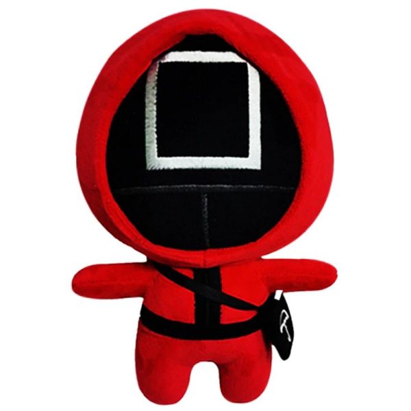 Set 2 Figurine de Plus Squid Game 13 cm si 23cm, personaj Jocul Calamarului, rosu & negru