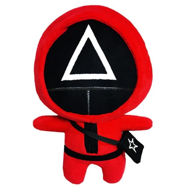 Set 2 Figurine de Plus Squid Game 13 cm si 23cm, personaj Jocul Calamarului, rosu & negru