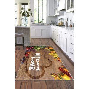 Covor Bucatarie Antiderapant, Model Fructe/Legume, Maro, 80 x 150cm, Antiderapant, ST304