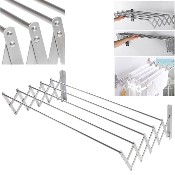 Uscator retractabil din aluminiu cu prindere in perete, 60x70 cm