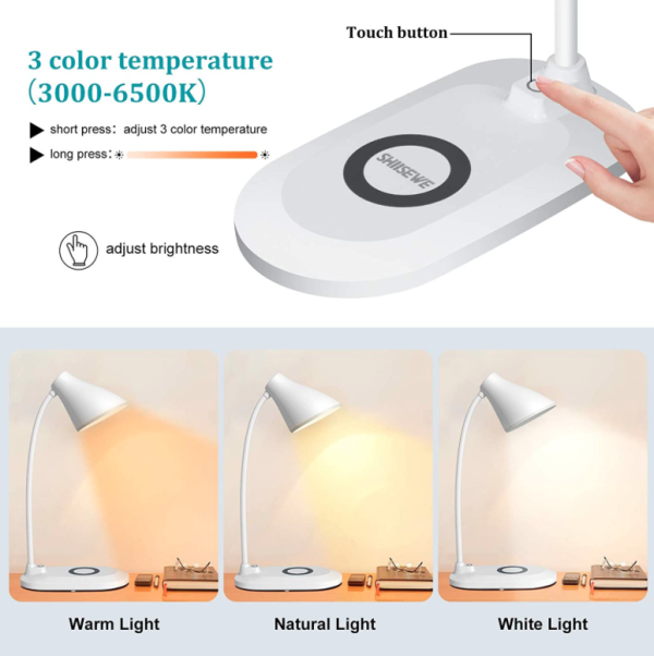 Lampa de birou flexbila cu stand incarcare telefon wireless