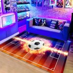 Covor Copii Fotbal, Rosu/Galben/Albastru, Antiderapant 80x150 cm