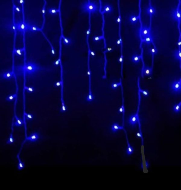 Instalatie pentru exterior LED tip franjuri 12m, culoare albastra