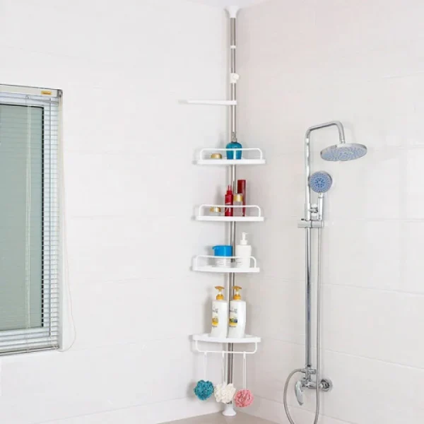 Etajera colt pentru baie si dus, 4 rafturi, inaltime reglabila, montare pe colt