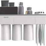 Suport 3 pahare magnetice si dispenser pasta de dinti cu 6 periute
