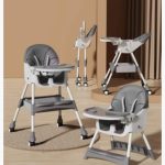 Scaun de masa 2in1 bebe, reglabil si pliabil, piele PU, roti cu frana GRI