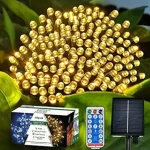 Instalatie solara decorativa 300 LED-uri 33 m cu telecomanda - ALB CALD