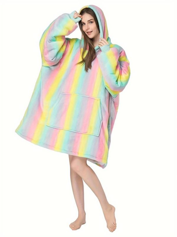 PATURA CURCUBEU2 OFERTA 1+1 Patura tip hanorac cu blana si gluga Bleumarin si cu imprimeu Curcubeu