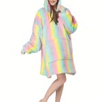 OFERTA 1+1 Patura tip hanorac cu blana si gluga Bleumarin si cu imprimeu Curcubeu 7 OFERTA 1+1 Patura tip hanorac cu blana si gluga Bleumarin si cu imprimeu Curcubeu