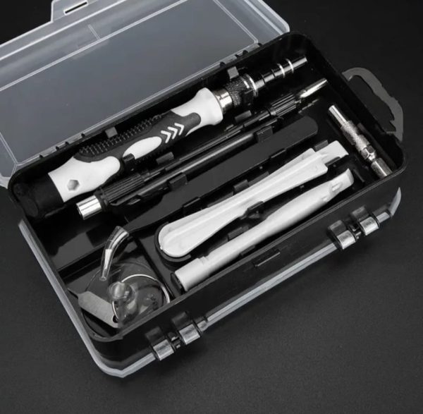 Set trusa de scule cu 115 piese de precizie si o surubelnita flexibla, pentru reparare electrocasnice de mici dimensiuni
