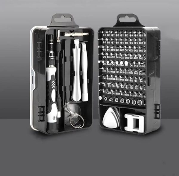 Set trusa de scule cu 115 piese de precizie si o surubelnita flexibla, pentru reparare electrocasnice de mici dimensiuni