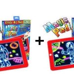 Set 1+1 Tableta luminoasa pentru desenat, Magic Pad, carioci speciale si sabloane incluse, divertisment educativ