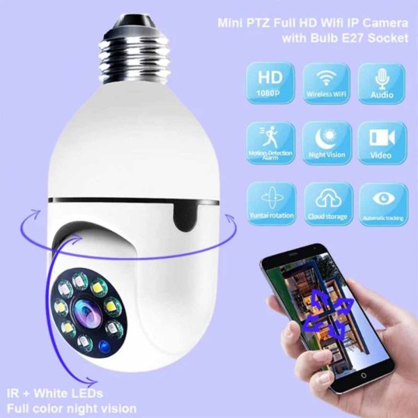 Camera Supraveghere tip bec WI-FI, HD 1080P, Smart-Bulb, cu Senzor de Miscare