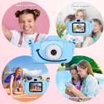 Camera foto digitala pentru copii, functie foto/video, 12MP, 5 Jocuri Incluse, Slot Card MicroSD Max. 32GB Roz