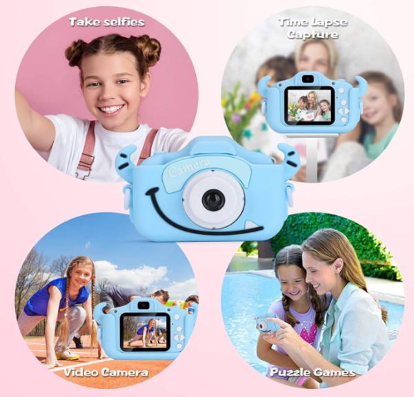 Camera foto digitala pentru copii, functie foto/video, 12MP, 5 Jocuri Incluse, Slot Card MicroSD Max. 32GB Roz