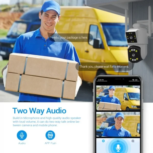 Camera Pro de Supraveghere, Wifi, dubla, fixa si mobila, microfon si difuzor, Rotativa, Exterior