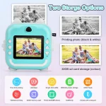 Aparat foto digital cu imprimare termica pentru copii, focalizare automata, display color de 2,4 inch 1080P Full HD, ROZ