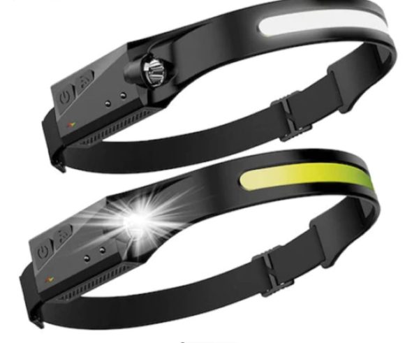 LANTERNA1 Set 2 Lanterne de cap cu Acumulator, Frontala, Unghi larg de iluminare, Led Puternic si Senzor Miscare, Waterproof