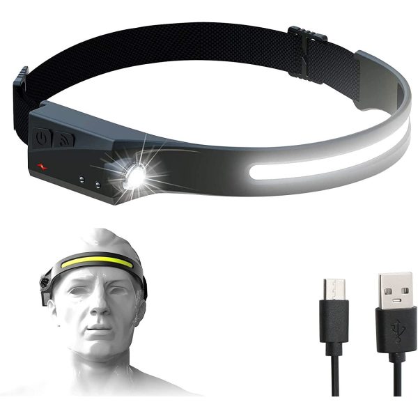 LANTERNA2 Set 2 Lanterne de cap cu Acumulator, Frontala, Unghi larg de iluminare, Led Puternic si Senzor Miscare, Waterproof