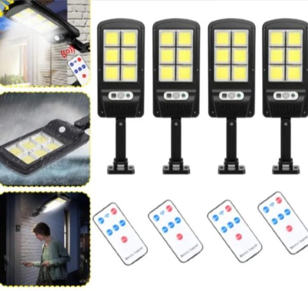 Set 4 x Lampa solara cu 6 celule, LED-uri COB si telecomanda