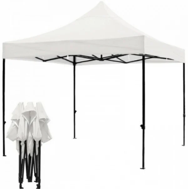 Cort Pavilion 3x3m ALB Pliabil Cadru Metal pentru Curte, Gradina, Evenimente