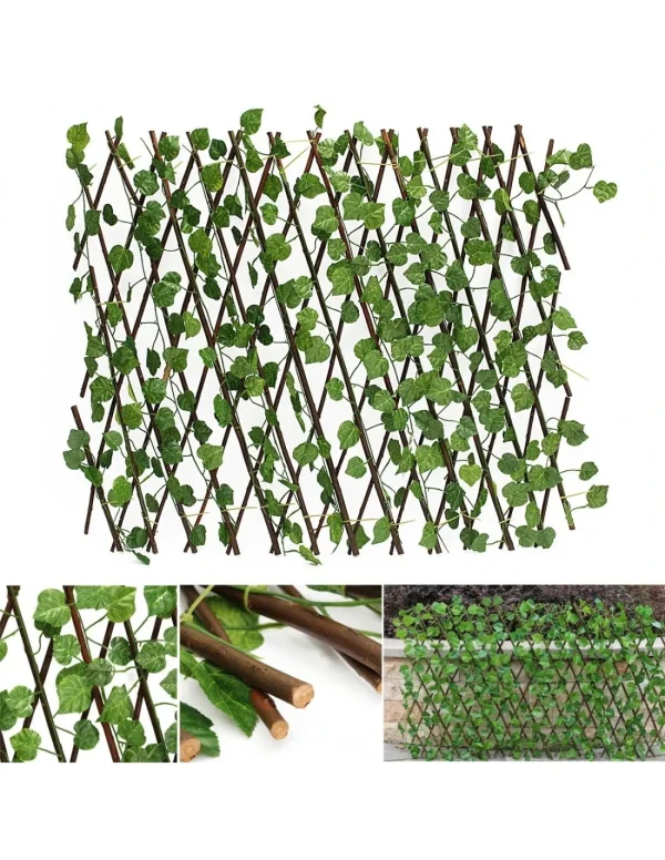 Set 2x Gard artificial extensibil cu frunze verzi, 160 x 60